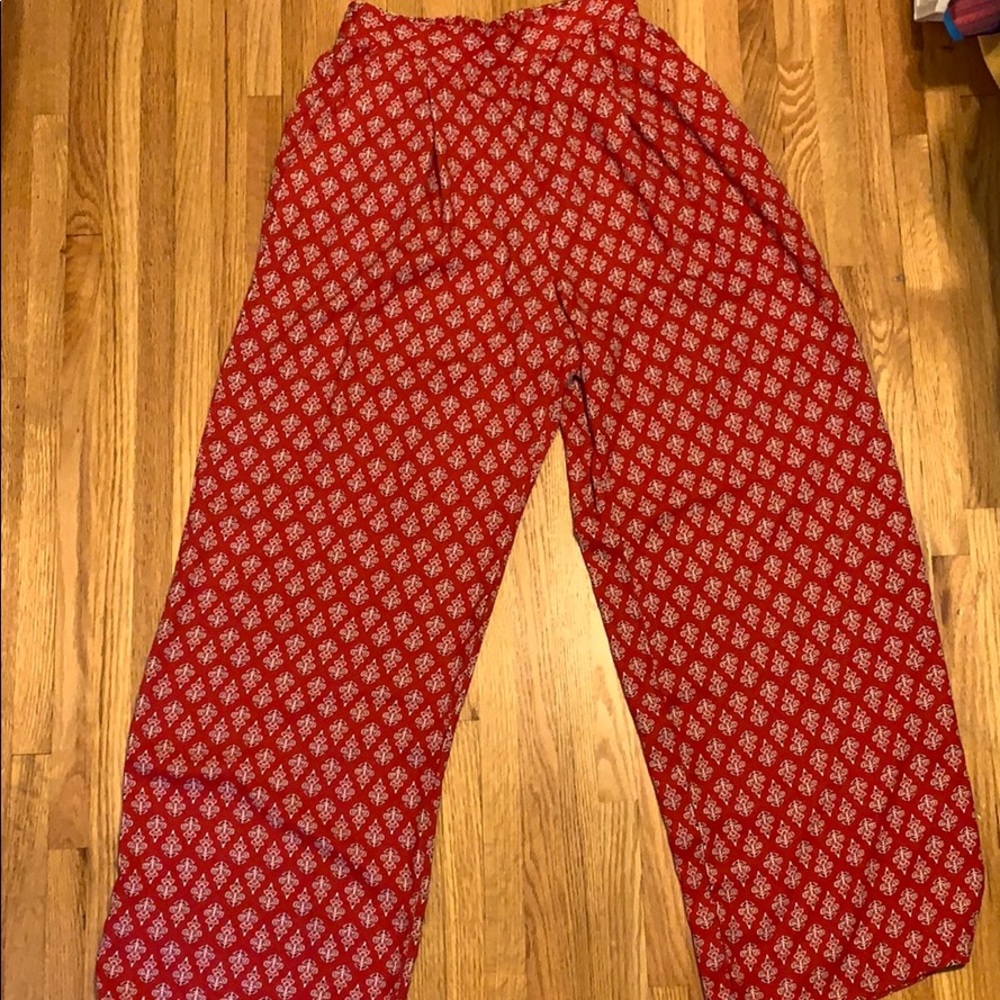 Red patterned flowy pants